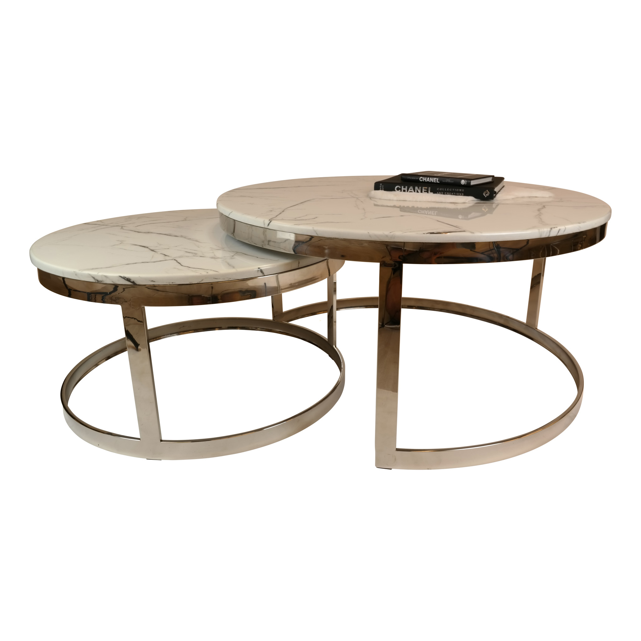 Salontafel Doblo Rond Marmer Goud set van 2