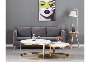 Salontafel Doblo Rond Marmer Goud set van 2