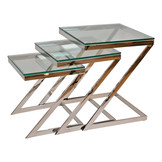 Bijzettafel Poro Zilver Set van 3