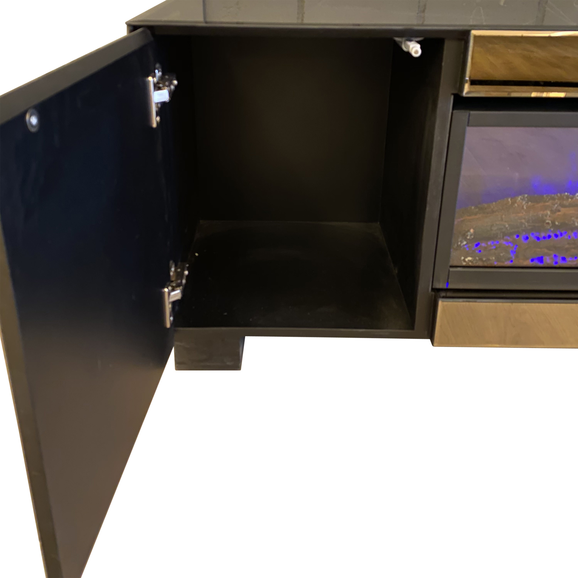 TV-Meubel Blocci Spiegel Sepia met ingebouwde sfeerhaard