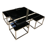 Salontafel 5-delig Casey Zilver Zwart Glas