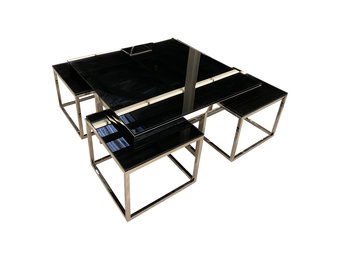 Salontafel 5-delig Casey Zilver Zwart Glas