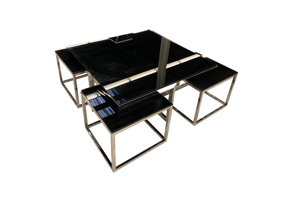 Salontafel 5-delig Casey Zilver Zwart Glas