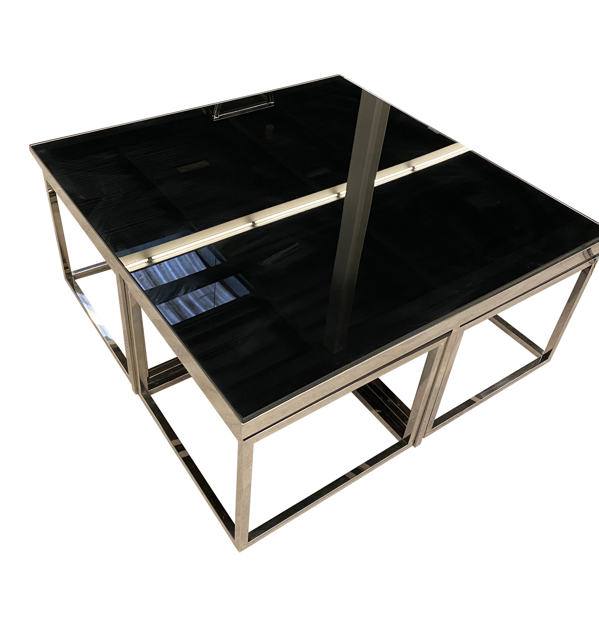 Salontafel 5-delig Casey Zilver Zwart Glas