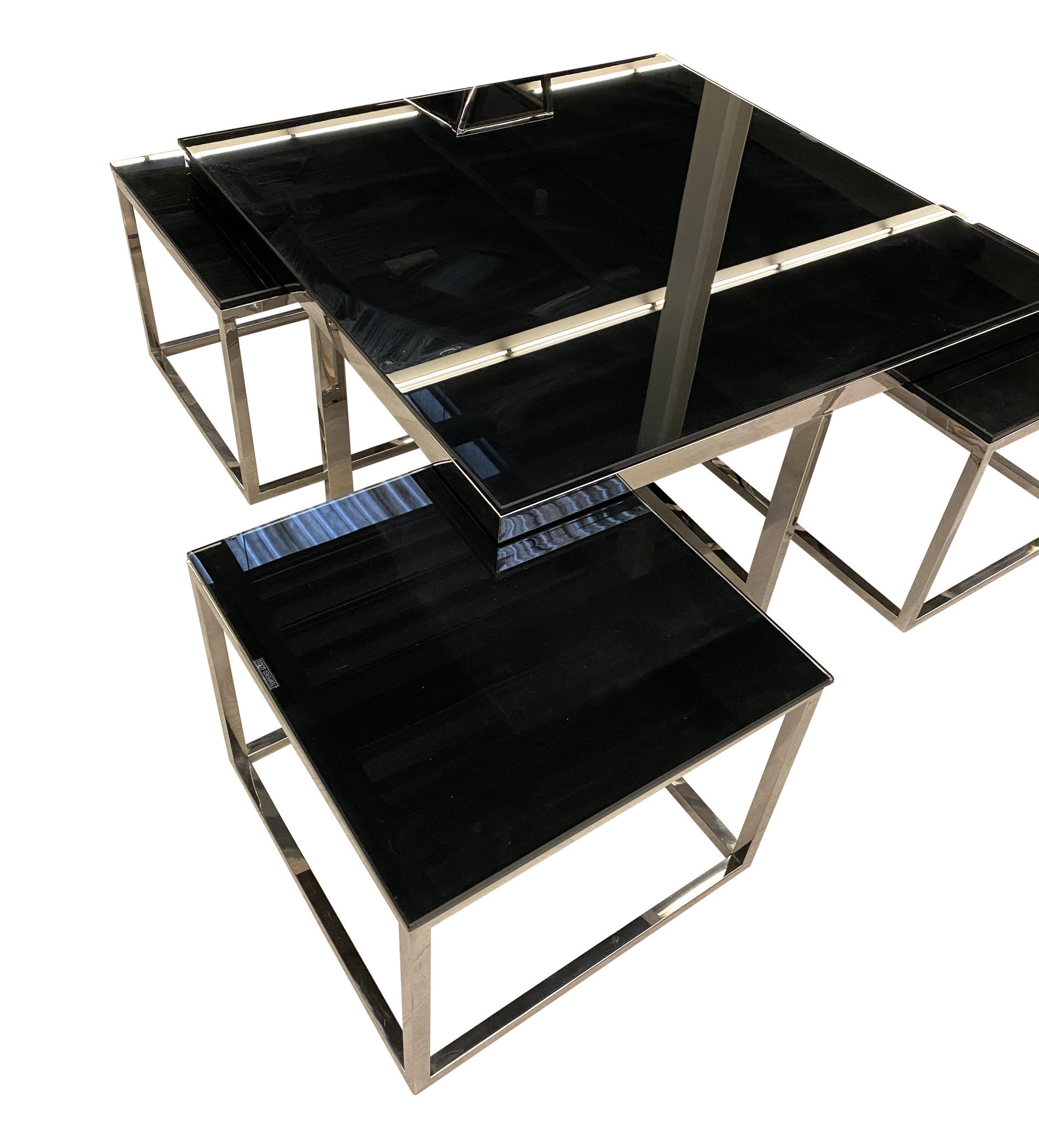 Salontafel 5-delig Casey Zilver Zwart Glas