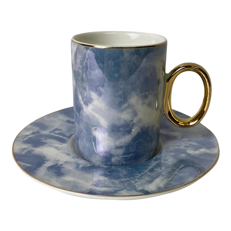 Koffieset Monika Marble Blauw/Goud