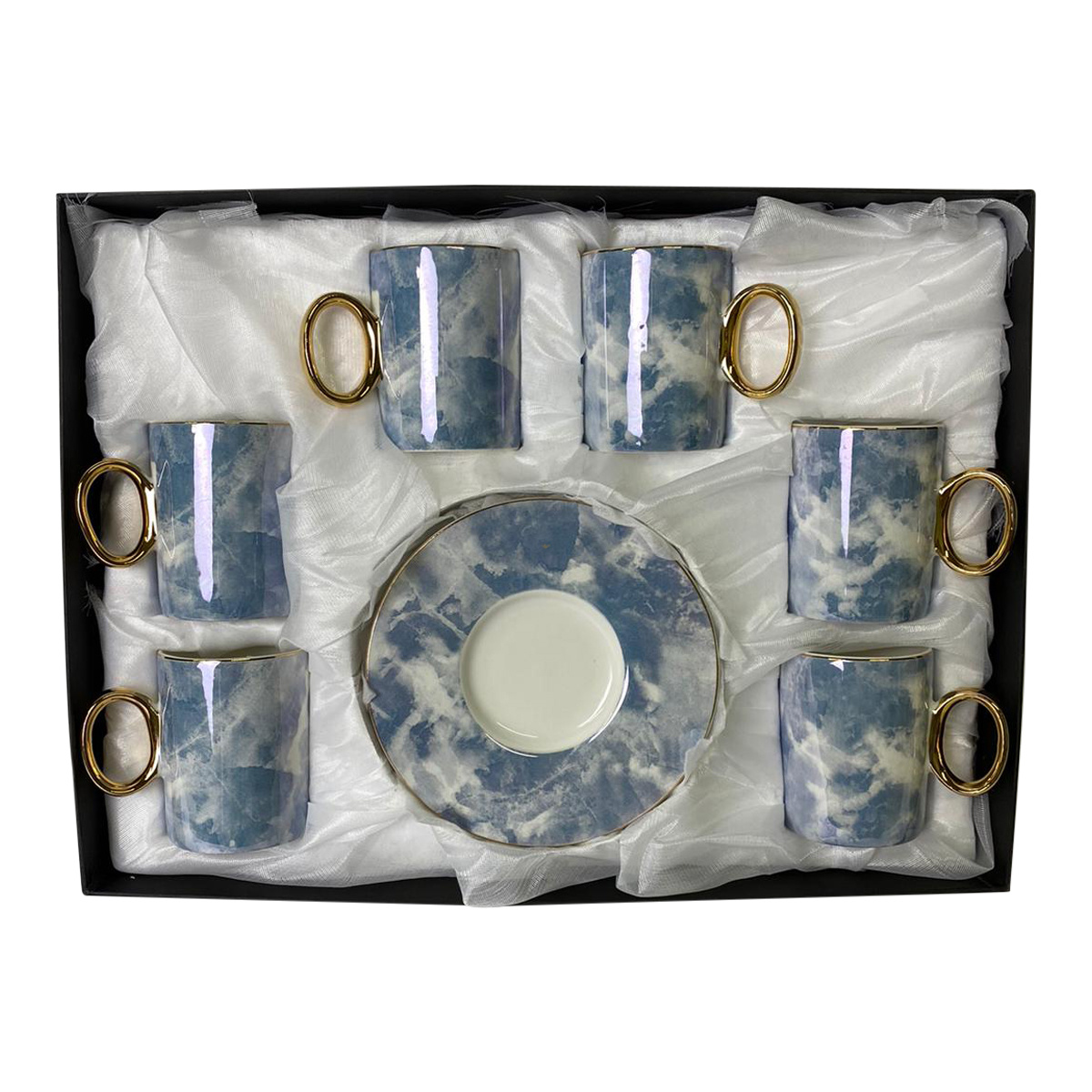 Koffieset Monika Marble Blauw/Goud