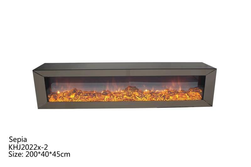 Tv-meubel Dubai Spiegelglas - Sepia glas - incl. elektrische sfeerhaard