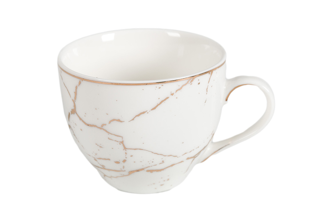Koffieset - Fantasy - Marmerlook - Wit / Goud - 6 delig
