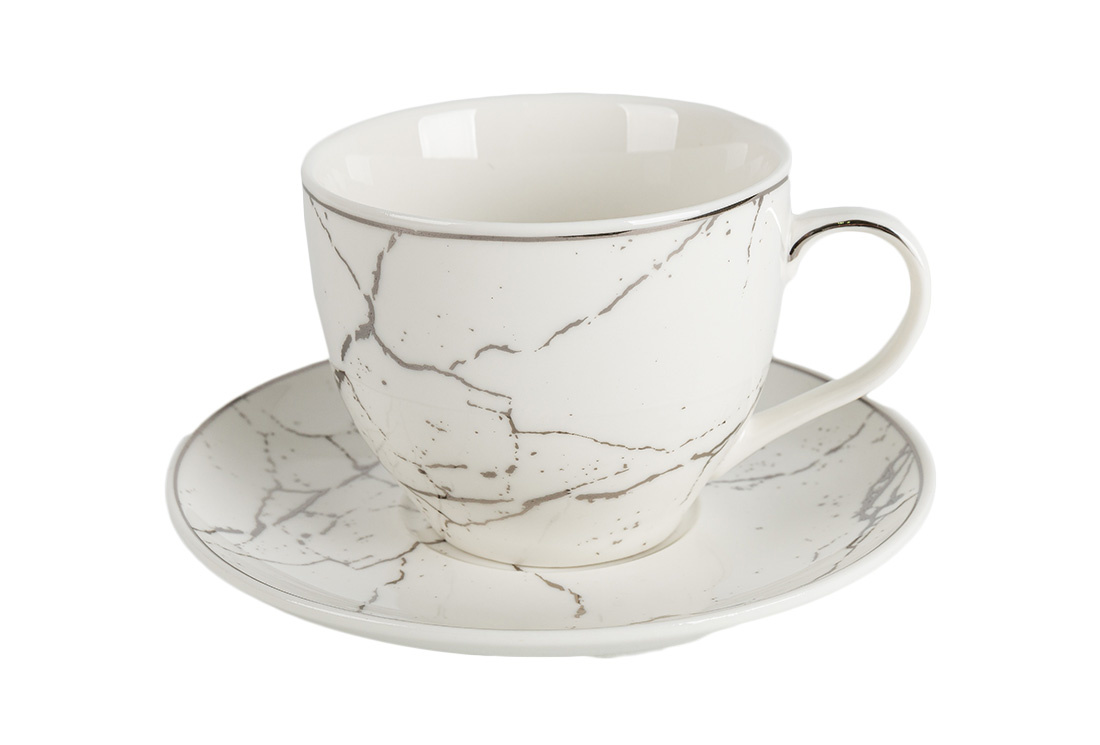 Koffieset - Fantasy - Marmerlook - Wit / Zilver