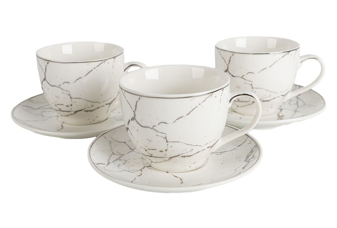 Koffieset - Fantasy - Marmerlook - Wit / Zilver