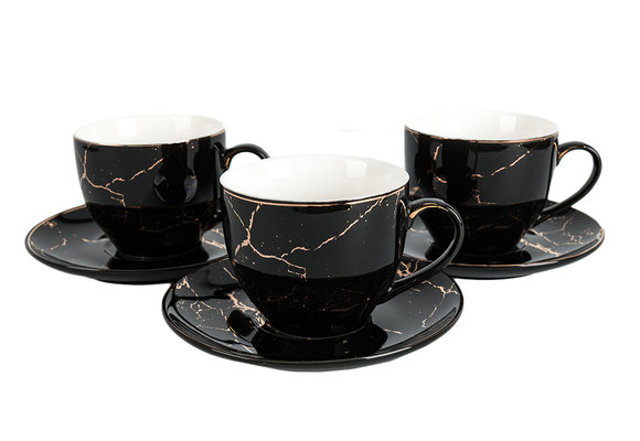 Koffieset - Fantasy - Marmerlook - Zwart / Goud