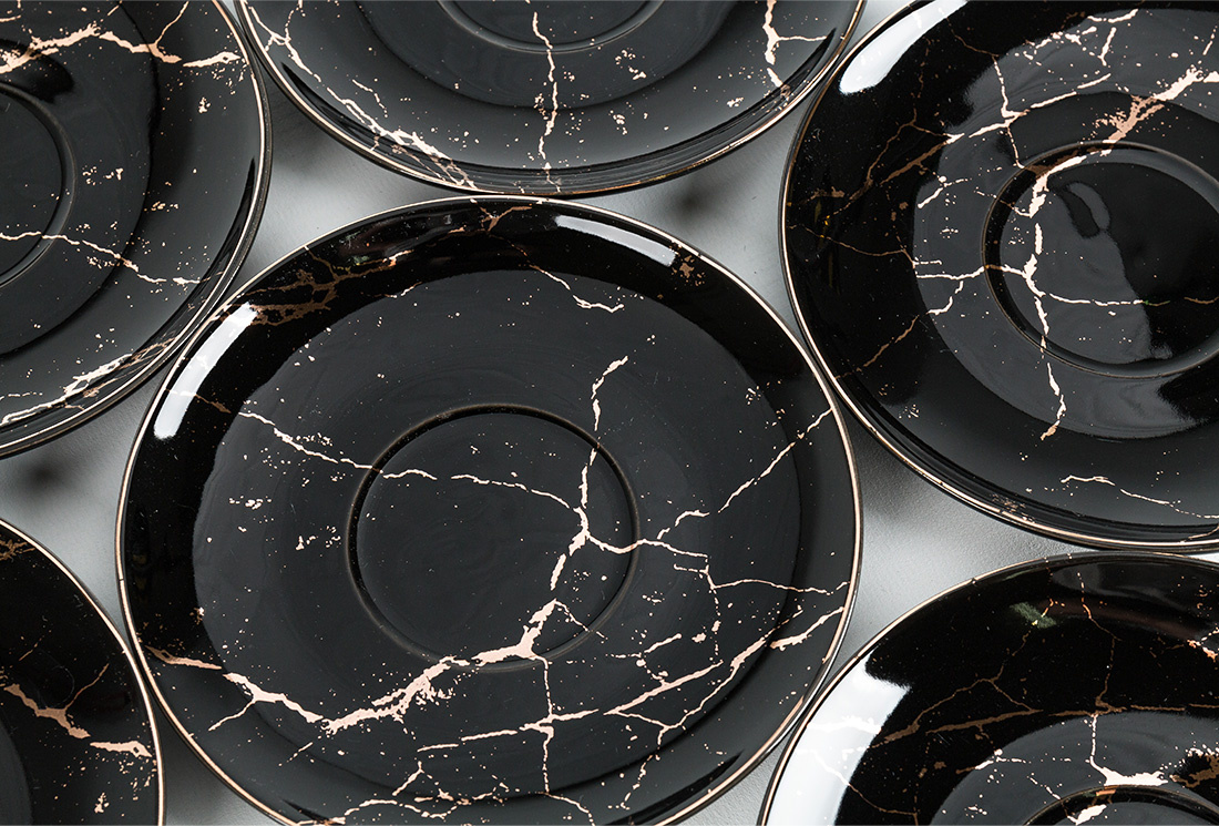 Koffieset - Fantasy - Marmerlook - Zwart / Goud