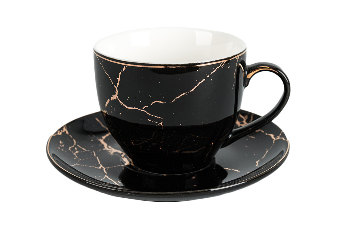 Koffieset - Fantasy - Marmerlook - Zwart / Goud