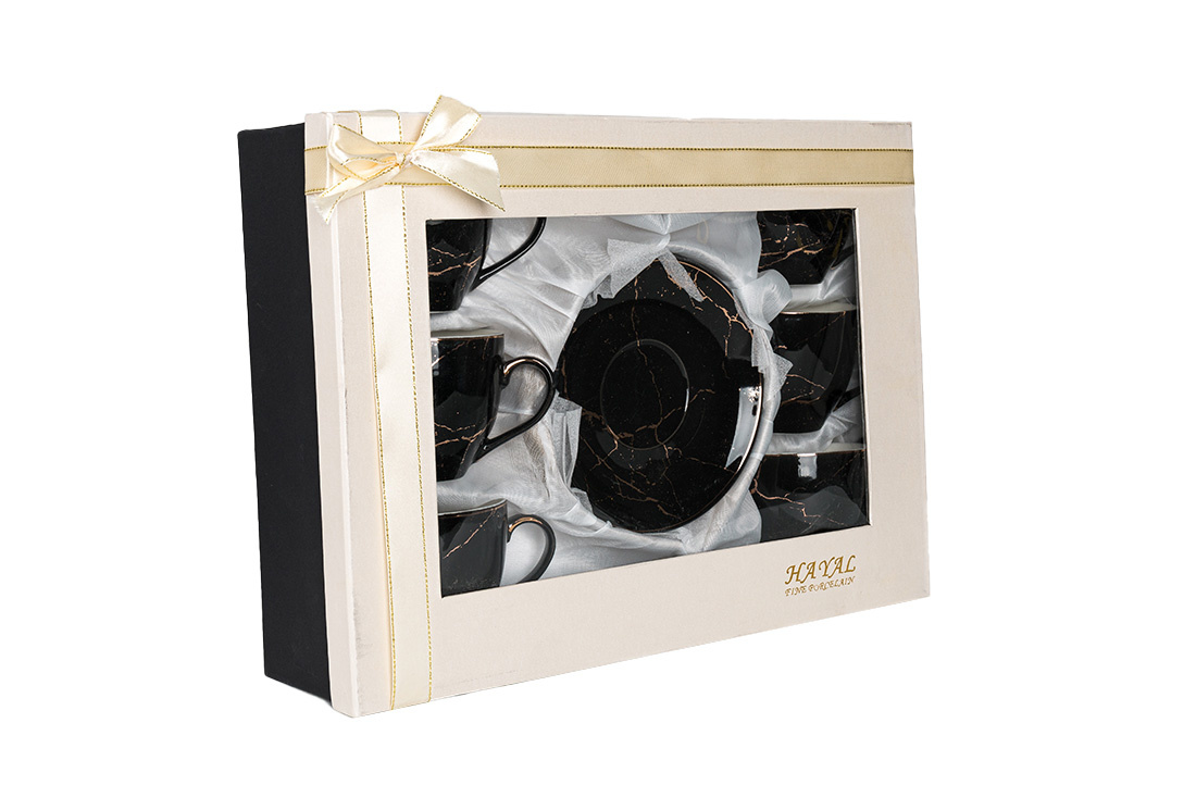 Koffieset - Fantasy - Marmerlook - Zwart / Goud