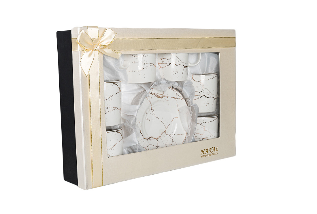 Espressoset - Paradise - Marmerlook - Wit / Goud