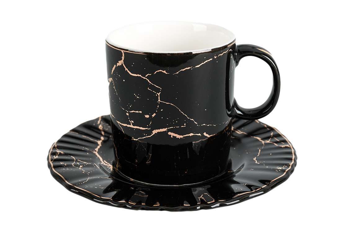 Espressoset - Paradise - Marmerlook - Zwart / Goud