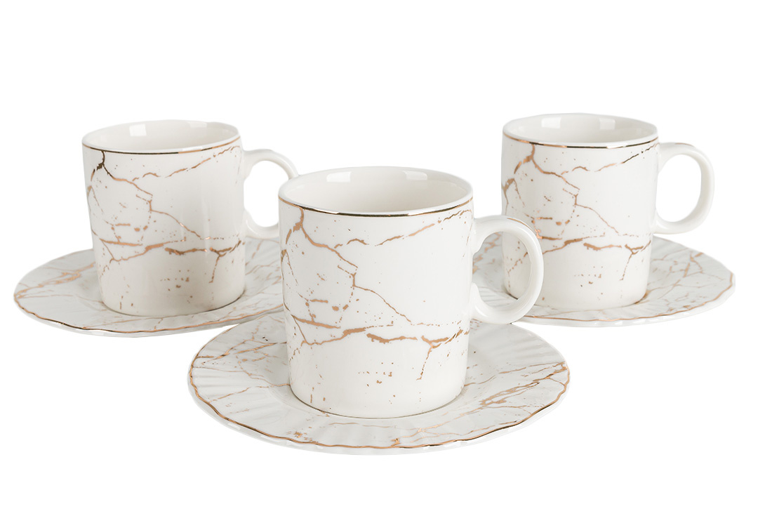 Espressoset - Paradise - Marmerlook - Wit / Zilver