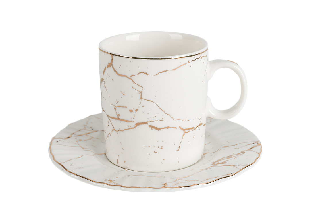 Espressoset - Paradise - Marmerlook - Wit / Zilver