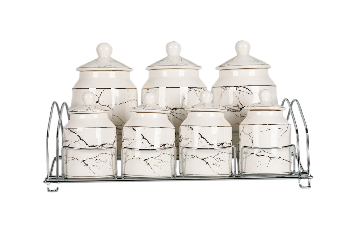 Specerijenset Maria - 15-delig - Marmerlook - Wit / Zilver