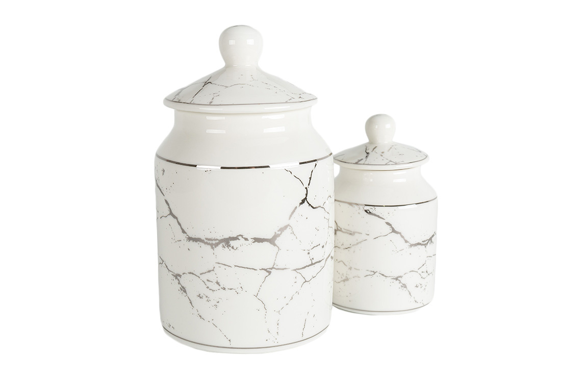 Specerijenset Maria - 15-delig - Marmerlook - Wit / Zilver