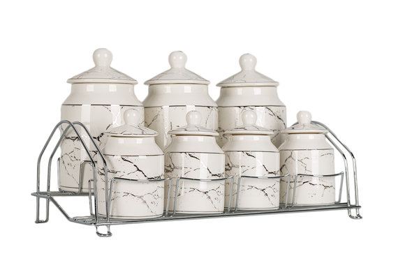 Specerijenset Maria - 15-delig - Marmerlook - Wit / Zilver