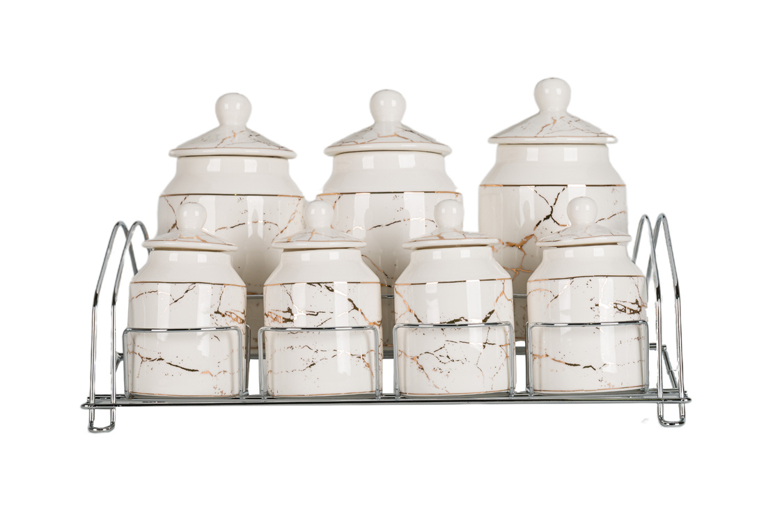 Specerijenset Maria - 15-delig - Marmerlook - Wit / Goud
