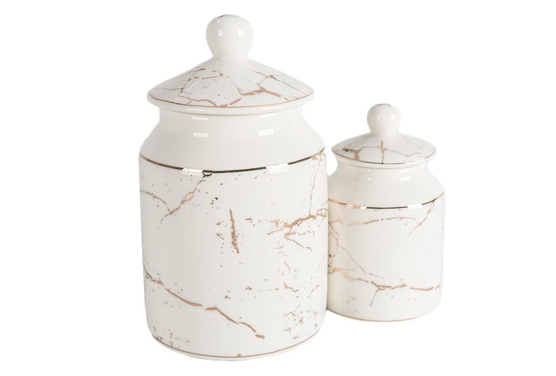 Specerijenset Maria - 15-delig - Marmerlook - Wit / Goud