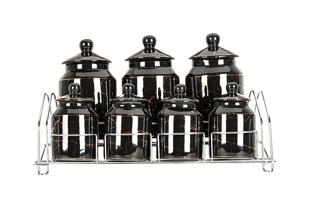 Specerijenset Maria - 15-delig - Marmerlook - Zwart / Goud