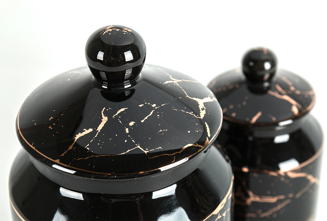 Specerijenset Maria - 15-delig - Marmerlook - Zwart / Goud
