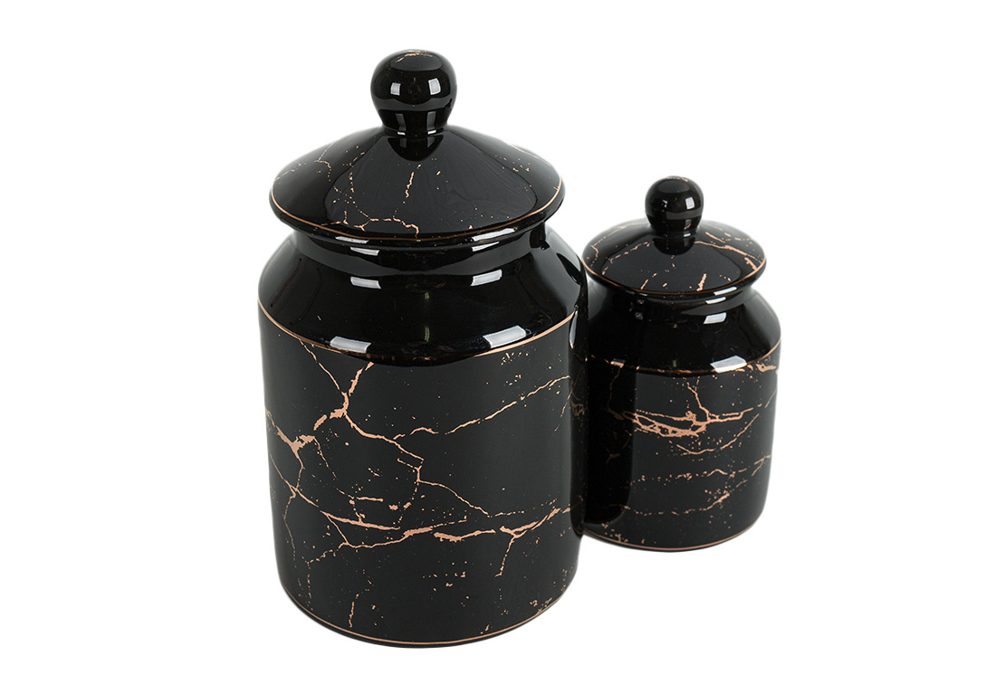 Specerijenset Maria - 15-delig - Marmerlook - Zwart / Goud