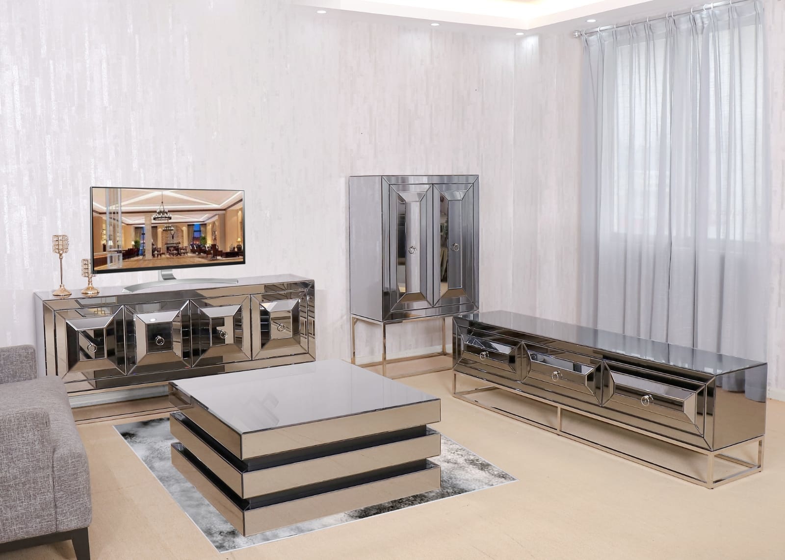 Buffetkast Oxford Antraciet / Zilver 100 x 150 x 47.5 cm