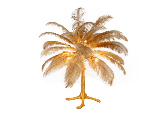 Tafellamp Palmboom met veren - Gold