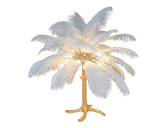 Tafellamp Palmboom met veren - Gold / White