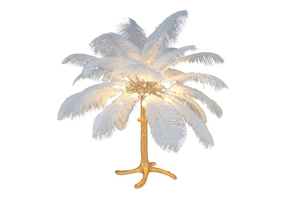 Tafellamp Palmboom met veren - Gold / White