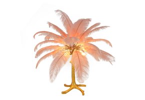 Tafellamp Palmboom met veren - Gold / Roze