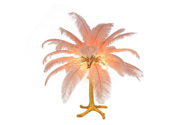 Tafellamp Palmboom met veren - Gold / Roze