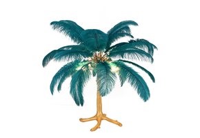 Tafellamp Palmboom met veren - Gold / Blue