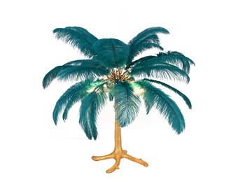 Tafellamp Palmboom met veren - Gold / Blue