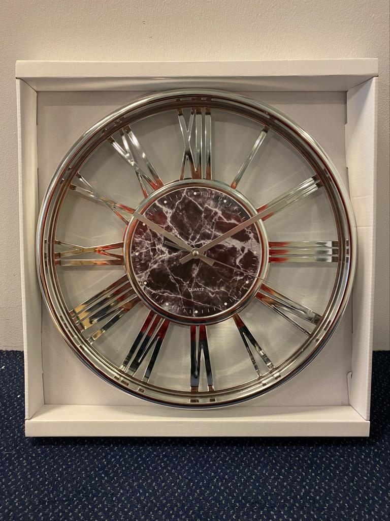 Klok Ferna - Zilver / Zilver - 40 CM - Zwart marmer