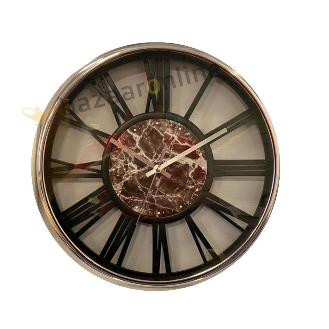 Klok Ferna - Zilver / Zwart - 40 CM - Zwart Marmer