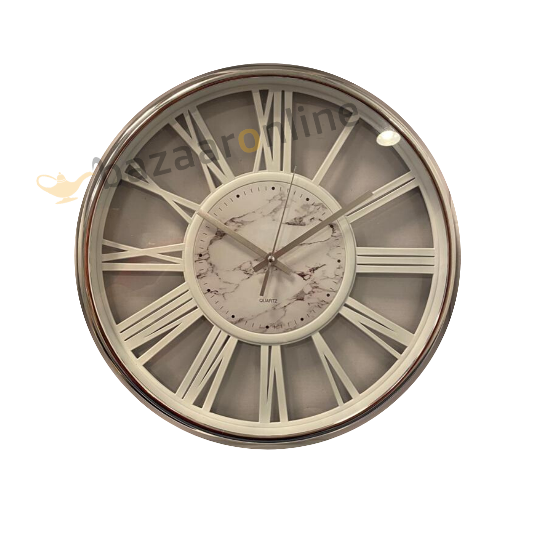 Klok Ferna - Zilver / Wit - 40 CM - Wit Marmer