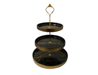 Etagère Zwart / Goud 3-laags -  Marmer design
