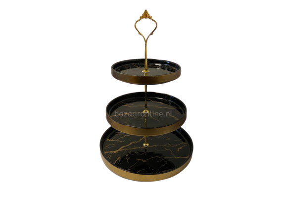 Etagère Zwart / Goud 3-laags -  Marmer design