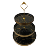 Etagère Zwart / Goud 3-laags -  Marmer design