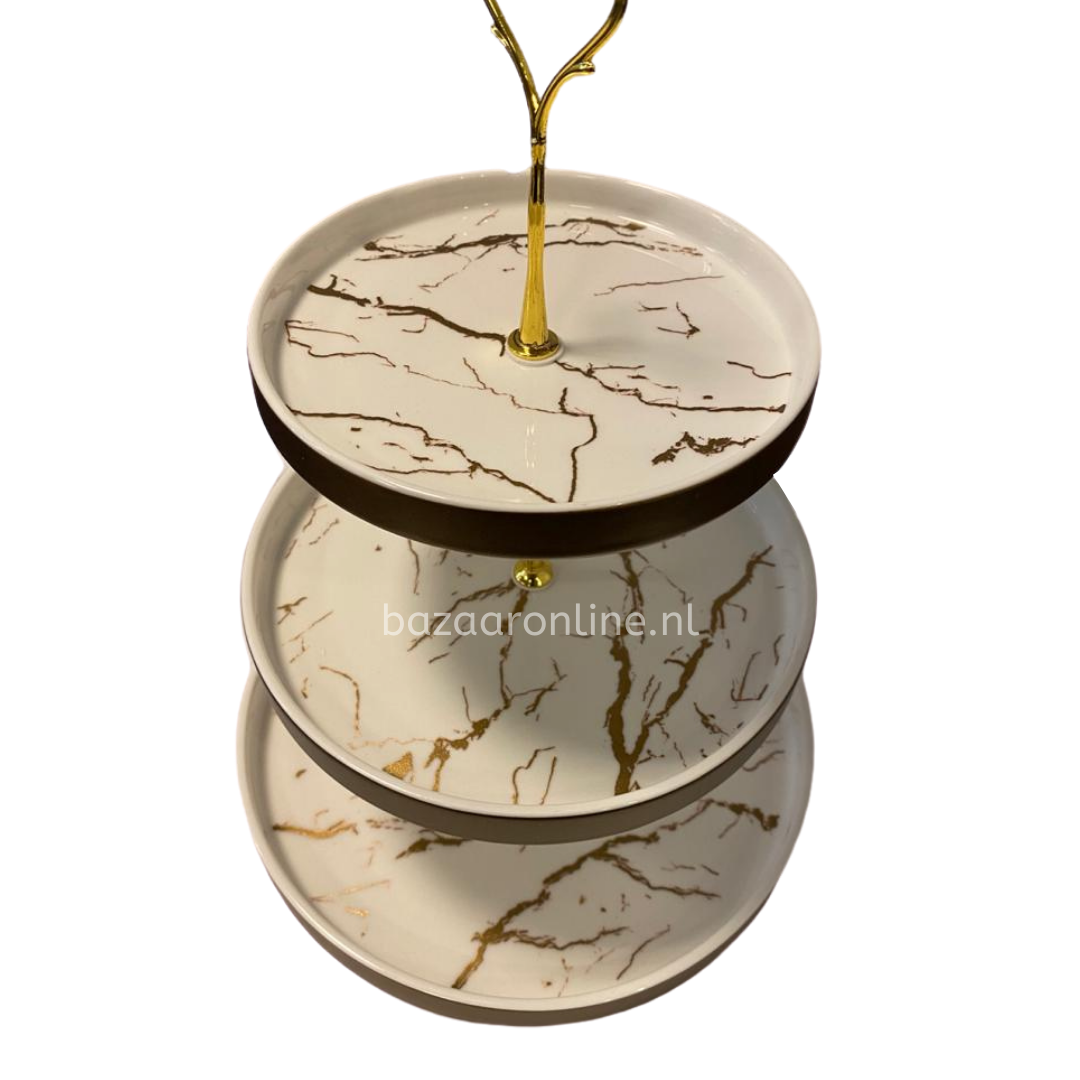 Etagère Wit / Goud 3-laags -  Marmer design