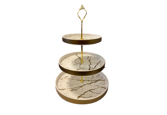 Etagère Wit / Goud 3-laags -  Marmer design