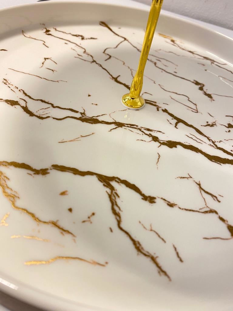 Etagère Wit / Goud 3-laags -  Marmer design