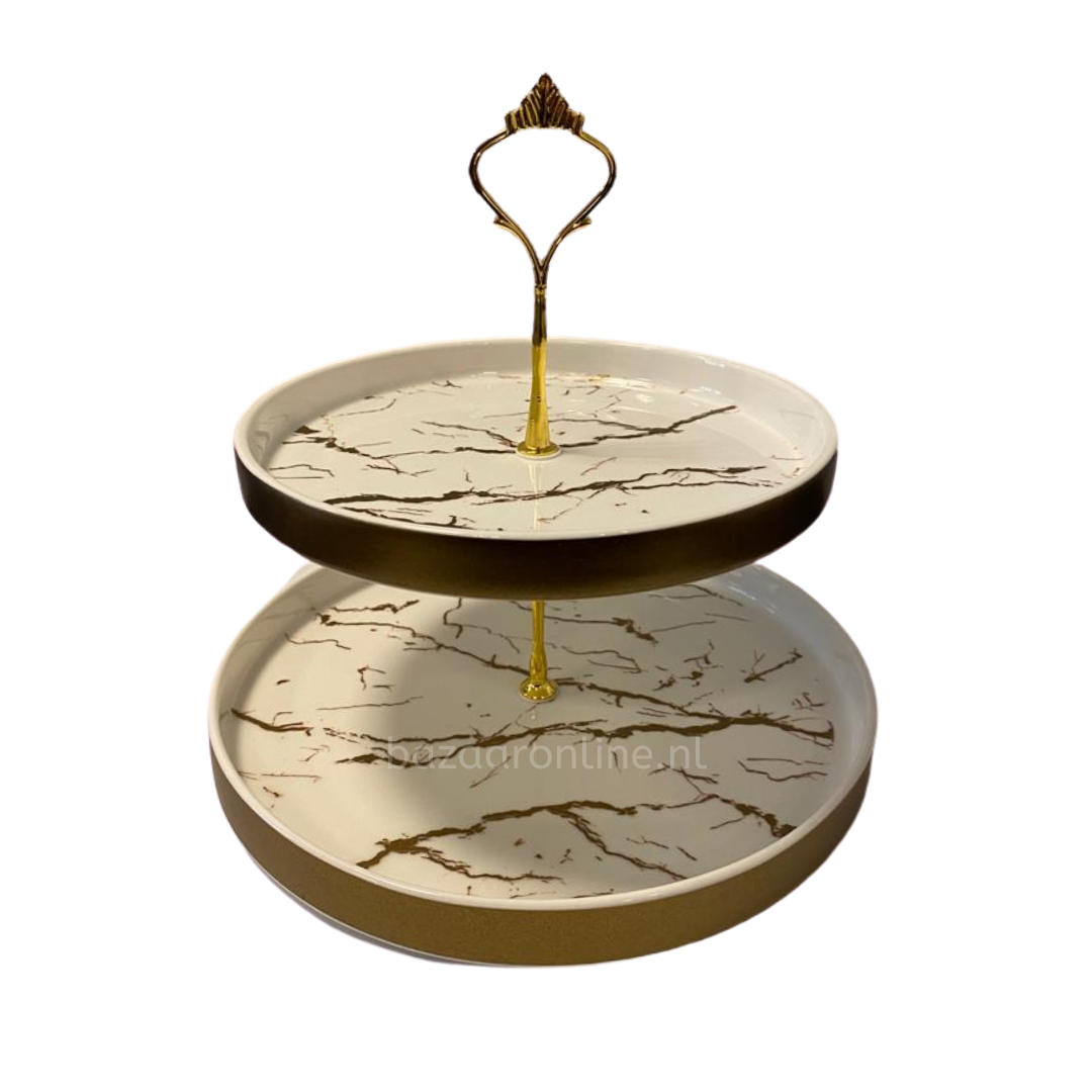 Etagère Wit / Goud 2-laags -  Marmer design