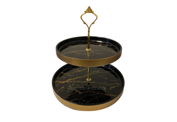 Etagère Zwart / Goud 2-laags -  Marmer design